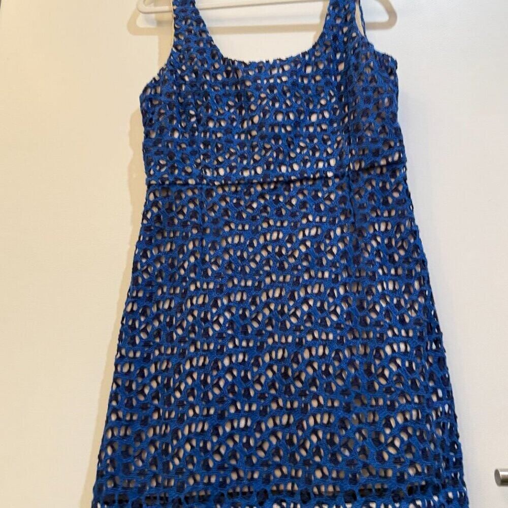 French Connection Wilma Blue Crochet Knit Mini Dress Size 6 Summer Boho - Picture 5 of 13